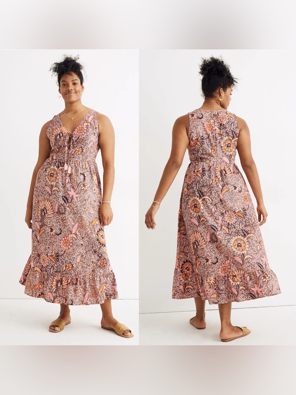 Madewell Lace-Up Ruffle-Hem Midi Dress Size 10
